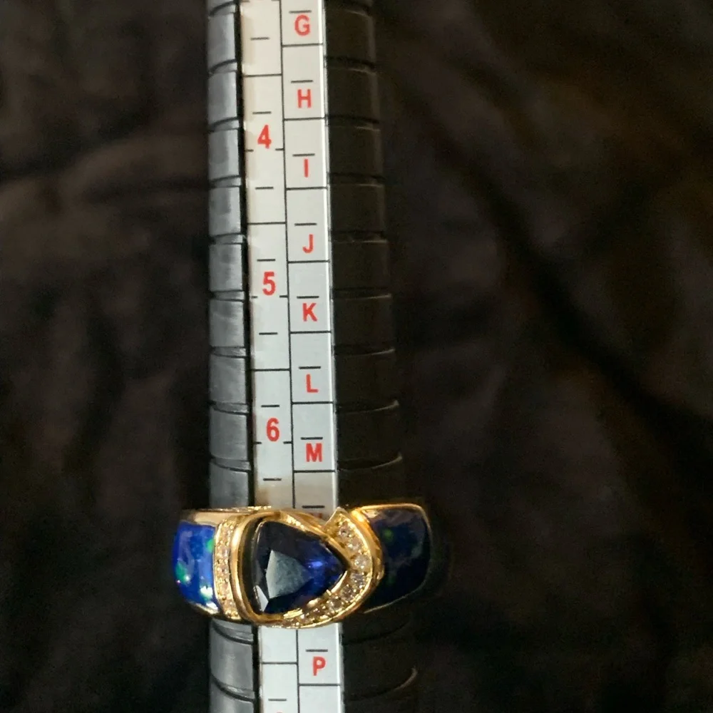 Blue Teardrop Stone Ring with Opal Inlay - Picture 3 of 7